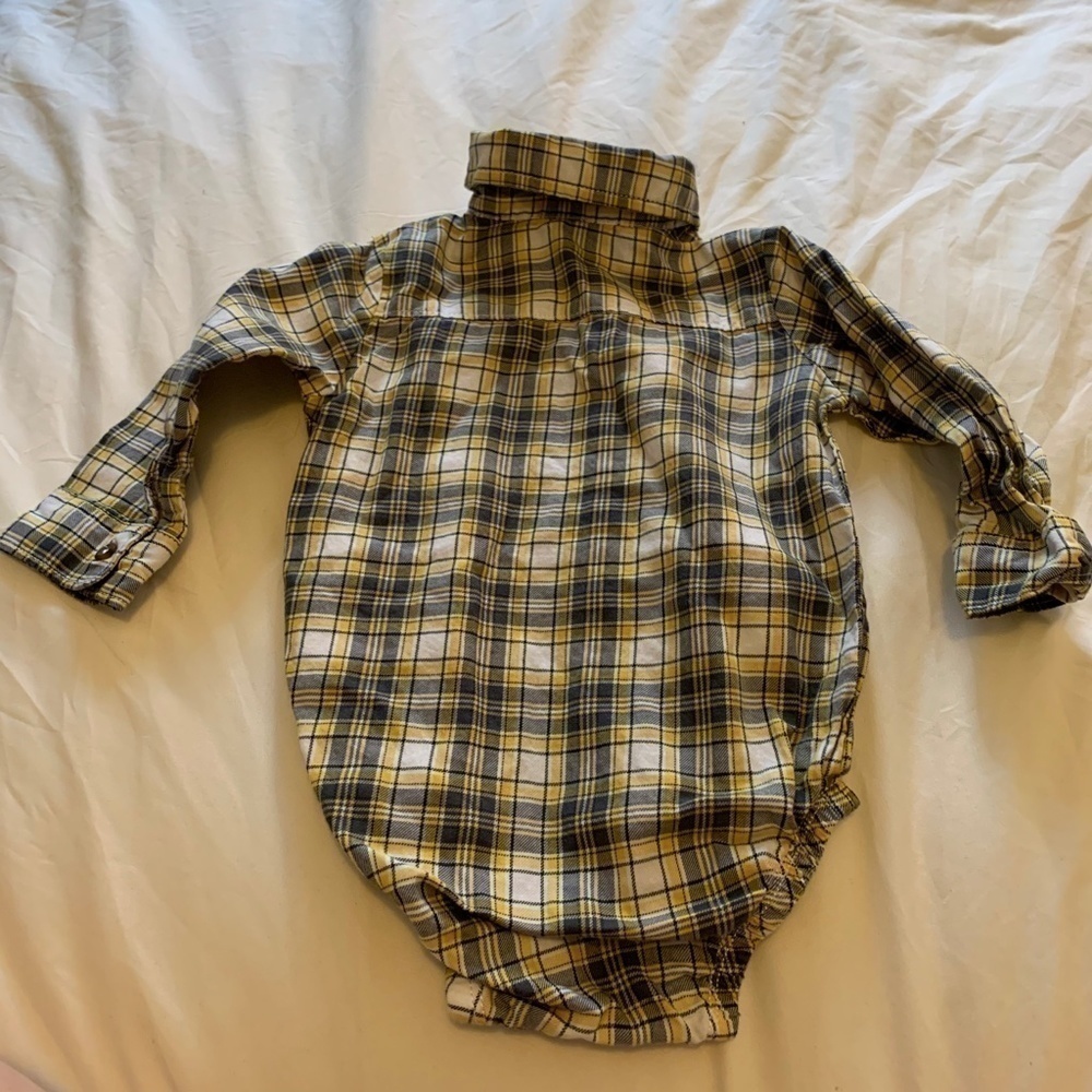 Carter's 12 Month Blue And Yellow Plaid Onesie And Blue Short Sleeve Onesie(861) - Picture 6 of 10